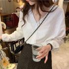 V-neck Crochet Trim Blouse White - One Size