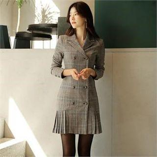 Tall Size Pleated-hem Plaid Coatdress