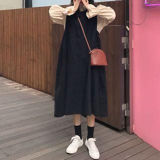 Frill-trim Long-sleeve Blouse / Midi Pinafore Dress