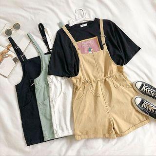 Plain Double-pocket Drawcord Strap Shorts