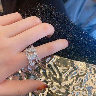 Chunky Rhinestone Alloy Open Ring Silver - One Size