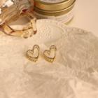 Heart Rhinestone Earring 1 Pair - 925 Silver Stud - Gold - One Size