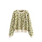 Long Sleeve Leopard Print Loose-fit Sweater Green - One Size