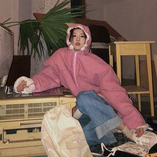 Reversible Check Fleece Loose-fit Hooded Jacket