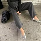 Belted High-waist Wide Dress Pants Dark Gray - One Size