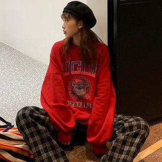 Printed Sweatshirt / Plaid Wide-leg Pants / Midi A-line Skirt