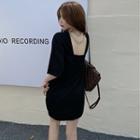 Elbow-sleeve Open-back Short-sleeve Top