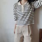 Striped Polo Sweater Milky White - One Size