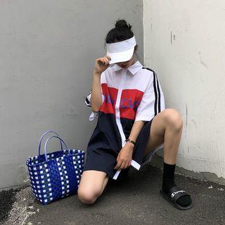 Color Block Letter Short-sleeve Shirt