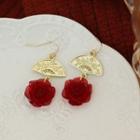Flower Drop Earring 1 Pair - Hook Earring - Gold Fan - Red - One Size