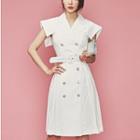Set: Short-sleeve A-line Dress + Belt