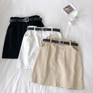 Plain High-waist Cargo Skirt With Belt