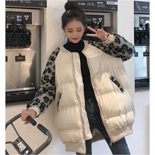 Leopard Print Panel Padded Coat