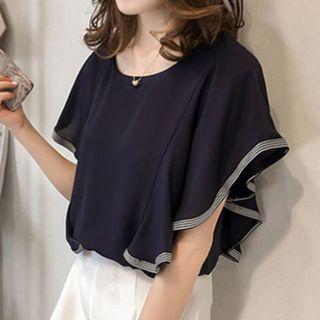 Short-sleeve Striped Trim Blouse