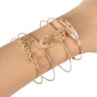 Set Of 4: Alloy Bangle / Open Bangle (assorted Designs) Gold - One Size