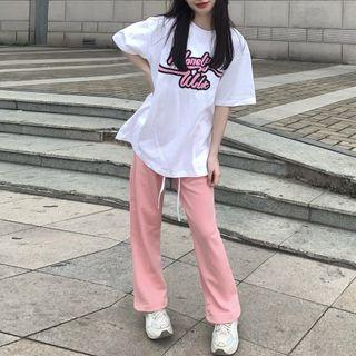Elbow-sleeve Lettering T-shirt / Sweatpants