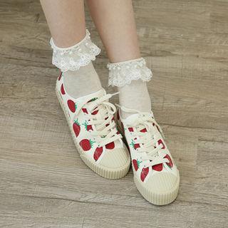Strawberry Pattern Canvas Sneakers Ivory - One Size