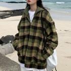 Half-zip Plaid Pullover Green - One Size