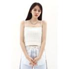 Spaghetti-strap Cable-knit Top Ivory - One Size