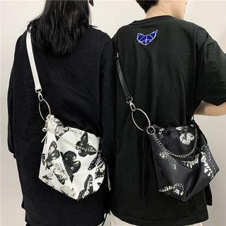 Butterfly Print Chain Accent Crossbody Bag