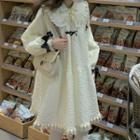 Long-sleeve Peter Pan Collar Dress Milky White - One Size