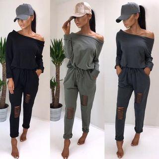 Set: One-shoulder Pullover + Sweatpants