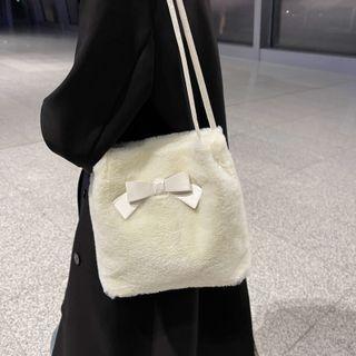 Bow Accent Fluffy Tote Bag