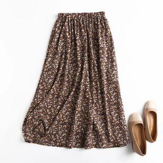 High-waist Floral A-line Long Skirt