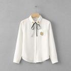 Flower Embroidered Chiffon Shirt White - One Size