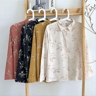 Floral Single-breasted Long-sleeve Chiffon Blouse