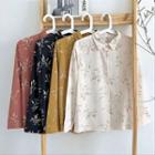 Floral Single-breasted Long-sleeve Chiffon Blouse