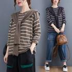 Set: 3/4-sleeve Striped T-shirt + Shawl