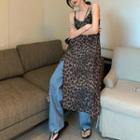 Sleeveless Side-slit Leopard Dress