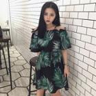 Print Short-sleeve Cold Shoulder Sundress