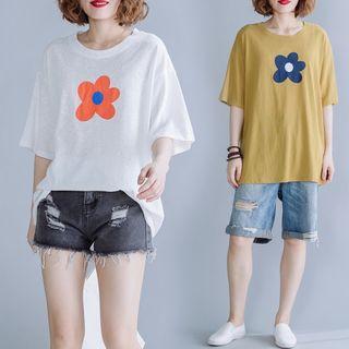 Flower Round-neck Short-sleeve T Shirt