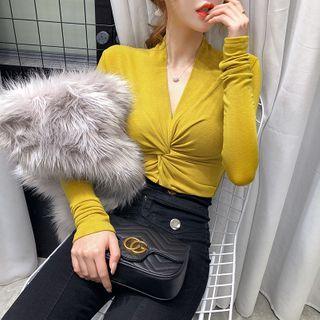 Twist V-neck Long-sleeve Knit Top