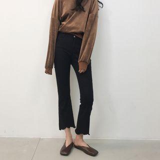 Fray Hem Cropped Boot Cut Jeans