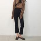 Fray Hem Cropped Boot Cut Jeans