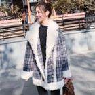Double-breasted Faux Shearling Plaid Jacket