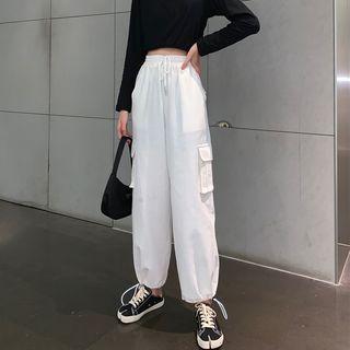 Drawstring Cuff Side-pocket Cargo Pants