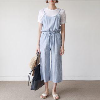 Cropped Strappy Striped Jumpsuit