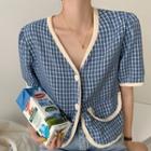 Short-sleeve Button-up Check Top