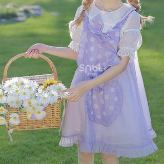 Puff-sleeve Ruffled A-line Dress / Dotted Overall Dress