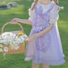 Puff-sleeve Ruffled A-line Dress / Dotted Overall Dress