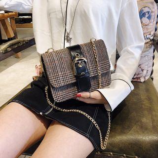 Buckled Houndstooth Chain Strap Crossbody Bag