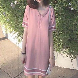 Short-sleeve Colored Panel Polo Shirt Dress