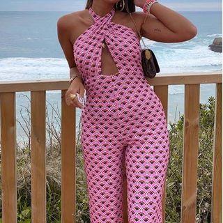 Halter-neck Cutout Wide-leg Jumpsuit