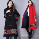 Printed Panel Quilted Long Coat