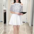 Lace Cape-sleeve Cold-shoulder Mini A-line Dress