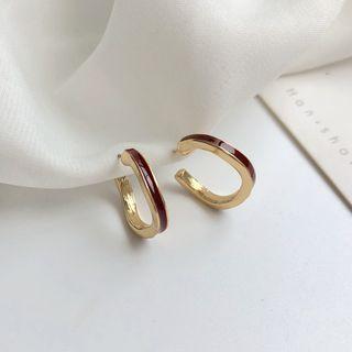 Alloy Glaze Open Hoop Earring 1 Pair - S925 Silver - As Shown In Figure - One Size